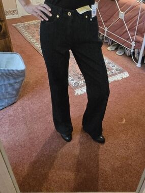 MICHAEL Michael Kors Black Wide Leg Pants with Gold-Tone Details